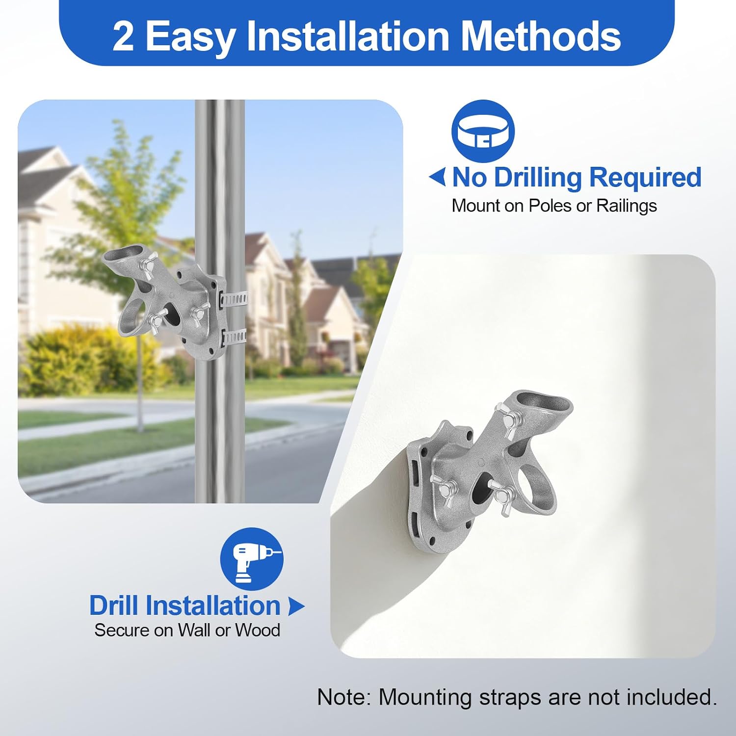 Flag Pole Holder for Outside House, Heavy Duty 1" Flag Pole Mounting Bracket, Aluminum Rustproof Flagpole Bracket Wall Mount with Stainless Hardware, Dual Position Flag Mount for House（Silver-1 Pack）