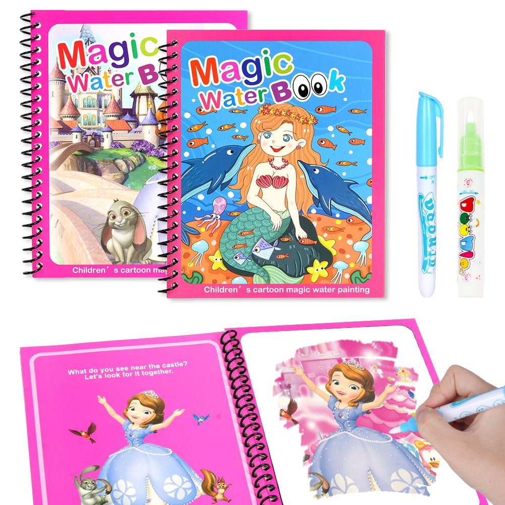 OSDUE Libro da Colorare ad Acqua, 2 Pezzi Libro di Pittura ad Acqua, Libro da Colorare ad Acqua Magica con Penna, per in Viaggio