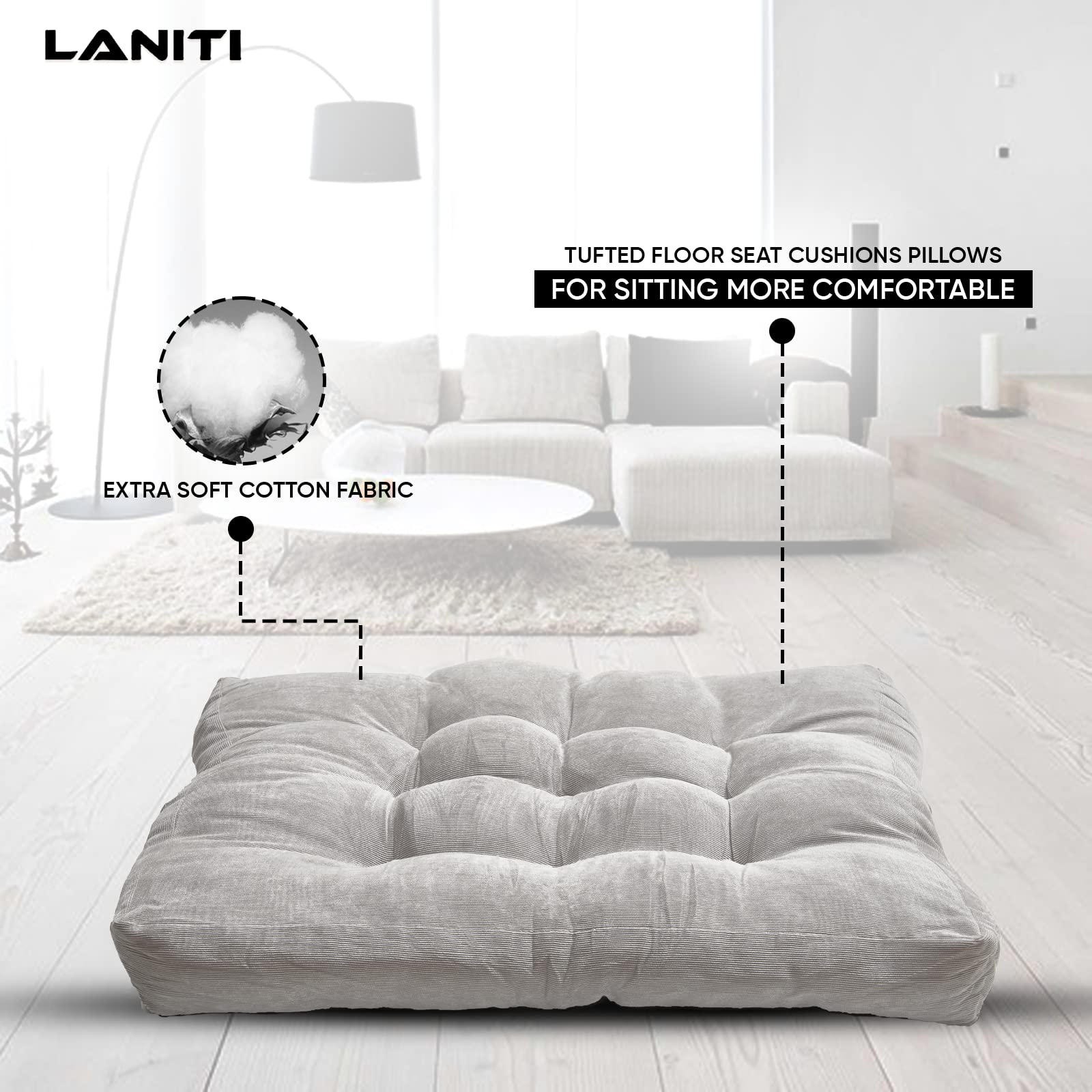 Tufted Extra Large Floor Pillows seating for adults, Soft 24" x 24 ...