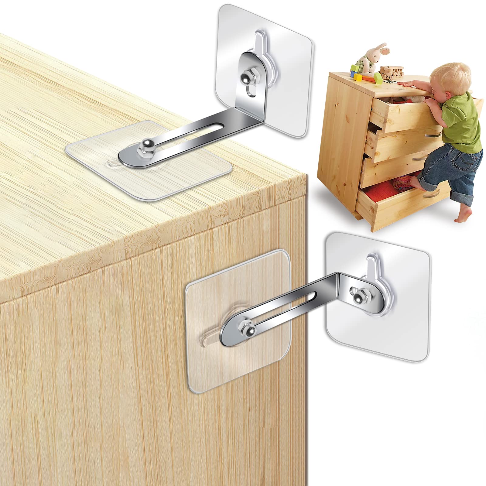 Adhesive Furniture Wall Anchors,12 Pack Metal Adjustable No Drill Furniture Wall Anchors for Baby Proofing,Adhesive Wall Mount Screw Hook Secure The Bookcase to The Wall, Keeping Children Safe