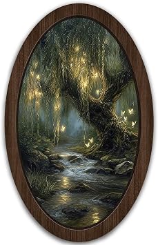 UYIKG Vintage Forest Fairy Wall Art Decor,Tree Fairy Oval Wall Decor, Rustic Farmhouse Cottagecore Fantasy Wooden Framed Wall Decorations for Theme Room Home Bedroom Living Room 9x14.6 in