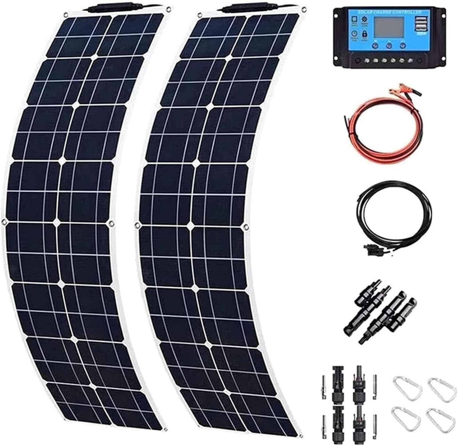 Kit di Pannelli solari Flessibili 400W, monocristallino ad Alte Prestazioni, Leggero, Impermeabile, 12V/24V Sistema per Camper, Camper, Barca, Furgone, Camper