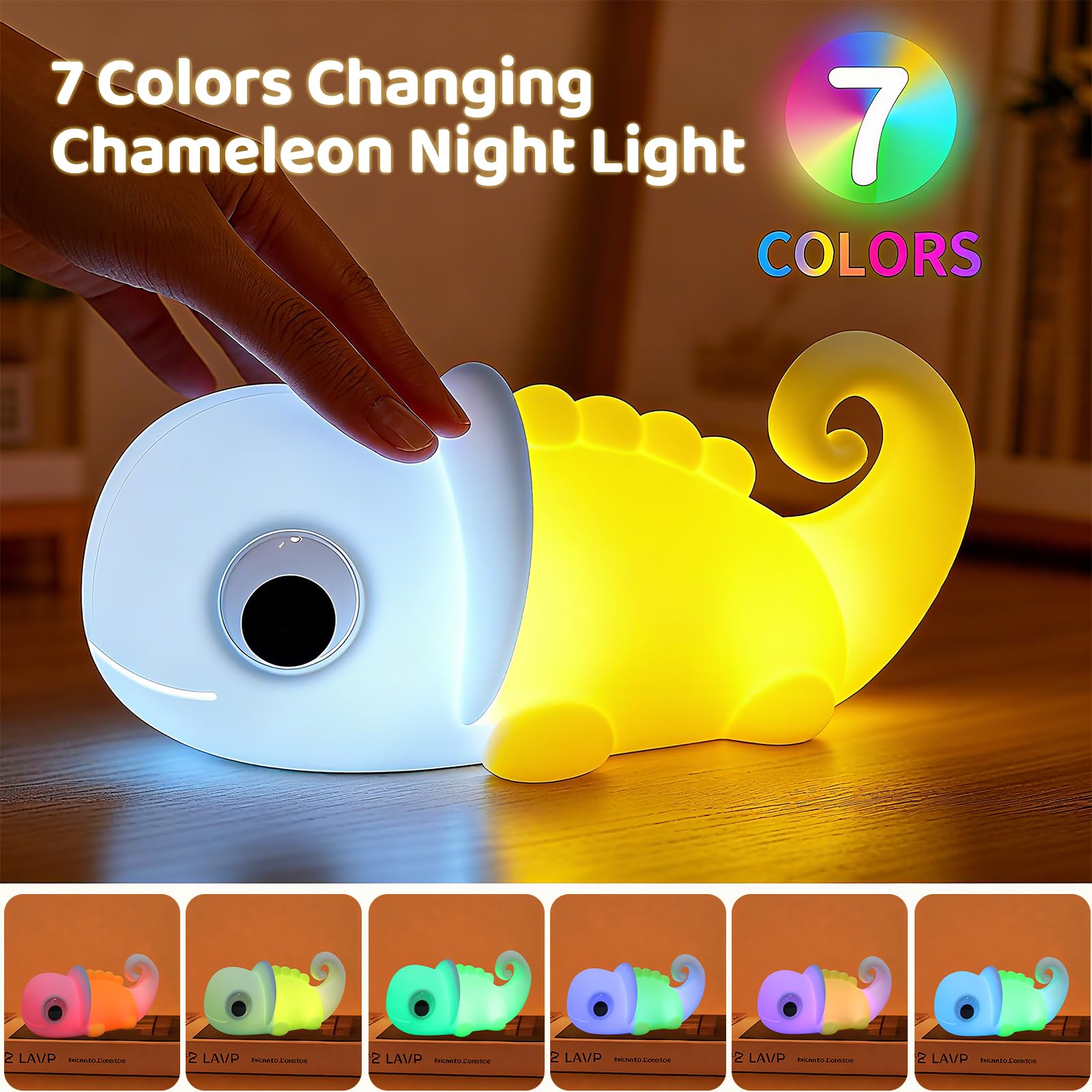 Linda luz nocturna camaleón para niños, luz nocturna esponjosa regulable de 3 niveles, temporizador de apagado automático de 30 minutos con luz de color, lámpara de silicona recargable para
