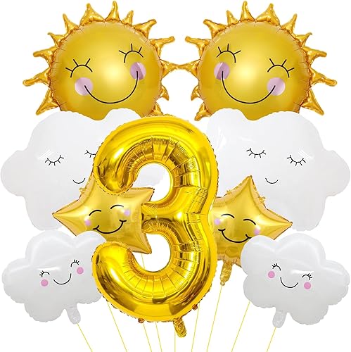 9 globos de papel de aluminio con diseño de flor de sol, cara sonriente, número de cumpleaños, suministros de fiesta de cumpleaños de sol, disponible en Yaxa Peru