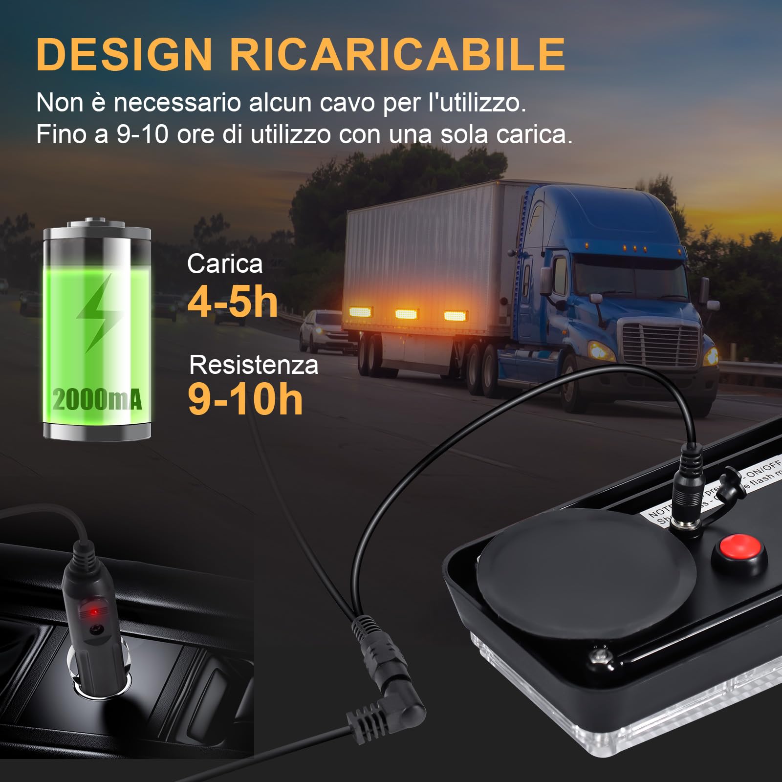 Dinfu LED batteria faro rotante, con telecomando, luce di avvertimento ambra 12V magnete senza fili 5 modalità ricaricabile portatile lampeggiatore a led con cavo di ricarica per auto trattore camion