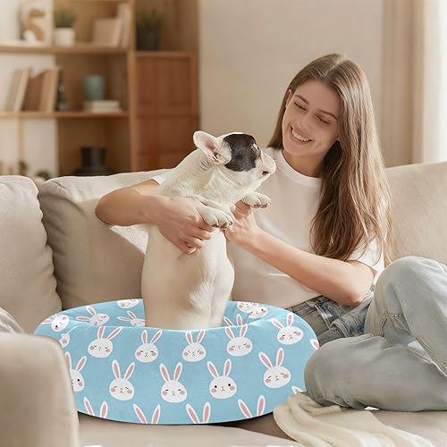 Miniatura 6 de Cute Bunnies Blue Anxiety Relief Pet Dog Beds fluffier Calming Bed for Extra Small Size Pets Supplies Camas para mascotas Grandes
