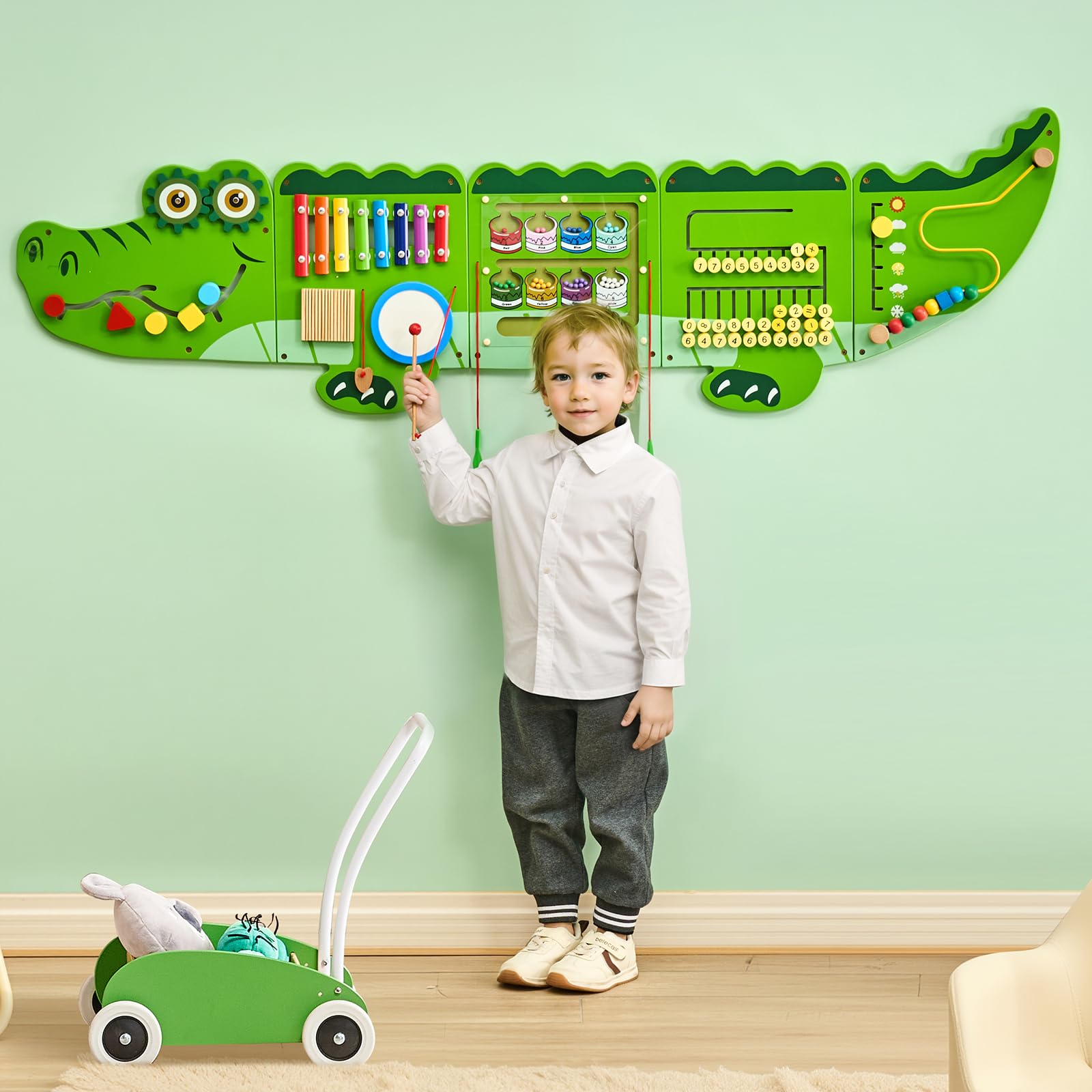 VEVOR Panneaux Muraux d'Activités Crocodile, 9 Jeux, Jouet Mural Sensoriel Montessori pour Enfants 3-12 Ans, Centre d'Activités d'apprentissage, Salle de Jeux des Tout-Petits, Crèche, Salle de Classe