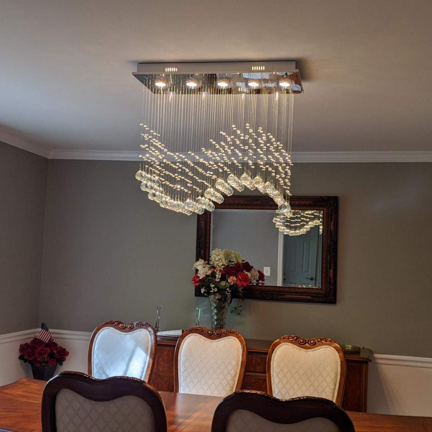 Flаѕh Dеаlѕ - 80% оƒƒ Modern Wave Crystal Chandelier, Rectangular Raindrop Chandelier Flush Mount Pendant Lighting Chrome Ceiling Light Fixture for Dining, Living Room, Kitchen Island, Bedroom of CRYSTOP 🔥 Flаѕh Sаlе Modern Wave Crystal Chandelier, Rectangular Raindrop Chandelier Flush Mount Pendant Lighting Chrome Ceiling Light Fixture for Dining, Living Room, Kitchen Island, Bedroom of CRYSTOP