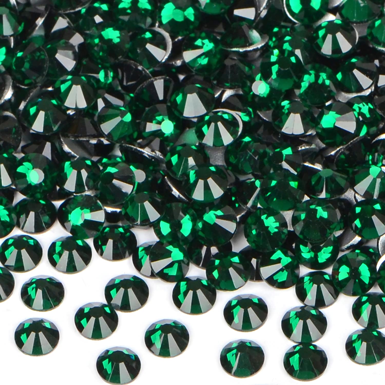 2880PCS Art Nail Rhinestones Non Hotfix Glue Fix Round Crystals Glass Flatback for DIY Jewelry Making with one Picking Pen (ss3 2880pcs, Emerald)