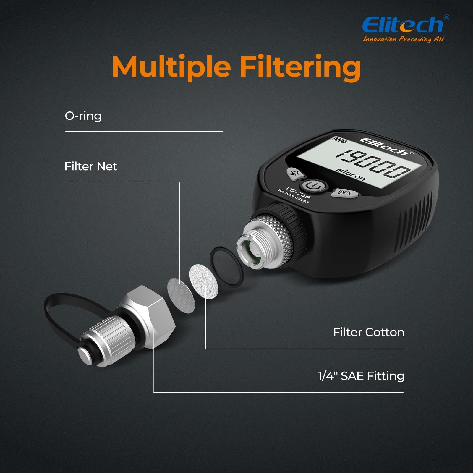 Elitech VGW-760Pro HVAC Vacímetro conexión APP Actualización OTA Almacenamiento de Datos fuera de Línea Indicador Gráfico de Valor de Vacío