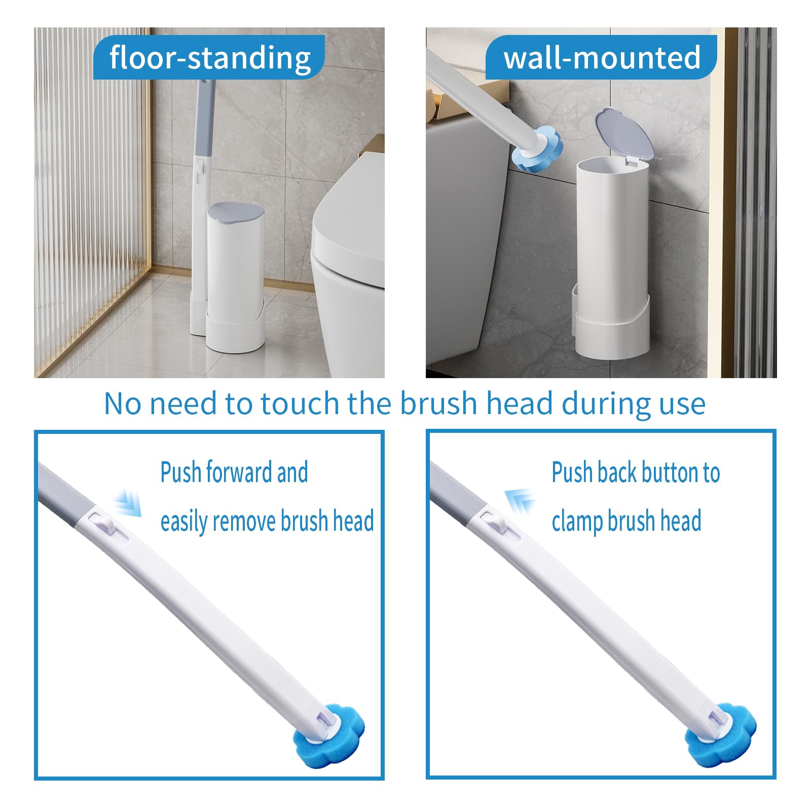Amestar Escobilla de inodoro con 120 recambios, cepillo de limpieza de inodoro blanco, cepillo de inodoro, repuesto para inodoro eficiente y profundo