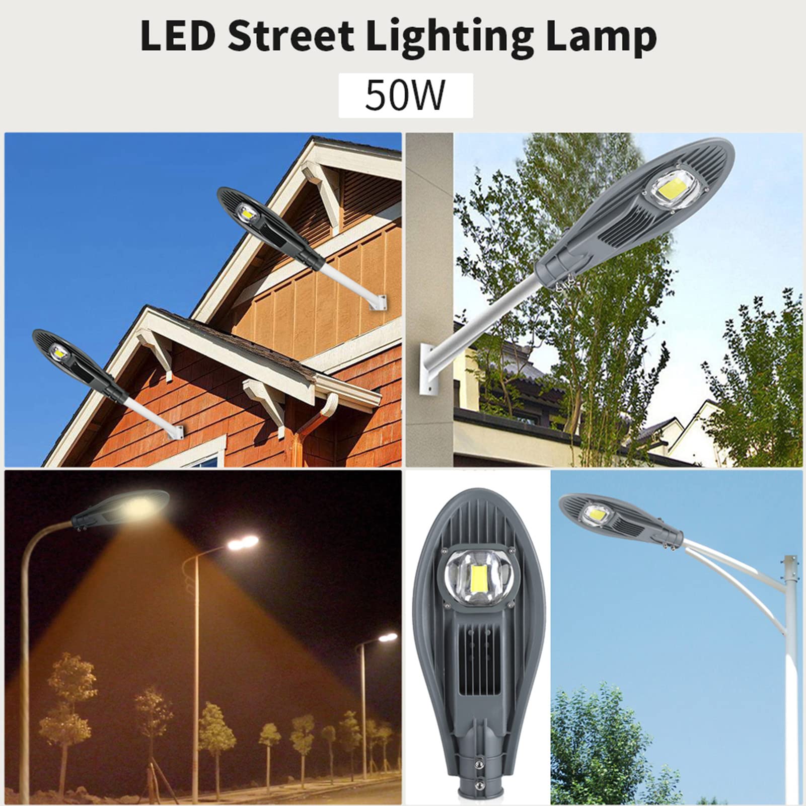 Lampione Stradale a LED Ad Alta luminosità, IP65 Impermeabile, Lunga Durata della Lampadina, Adatto per Illuminazione di Cortili, Strade, Parchi e Giardini con Eccellente (Bianco