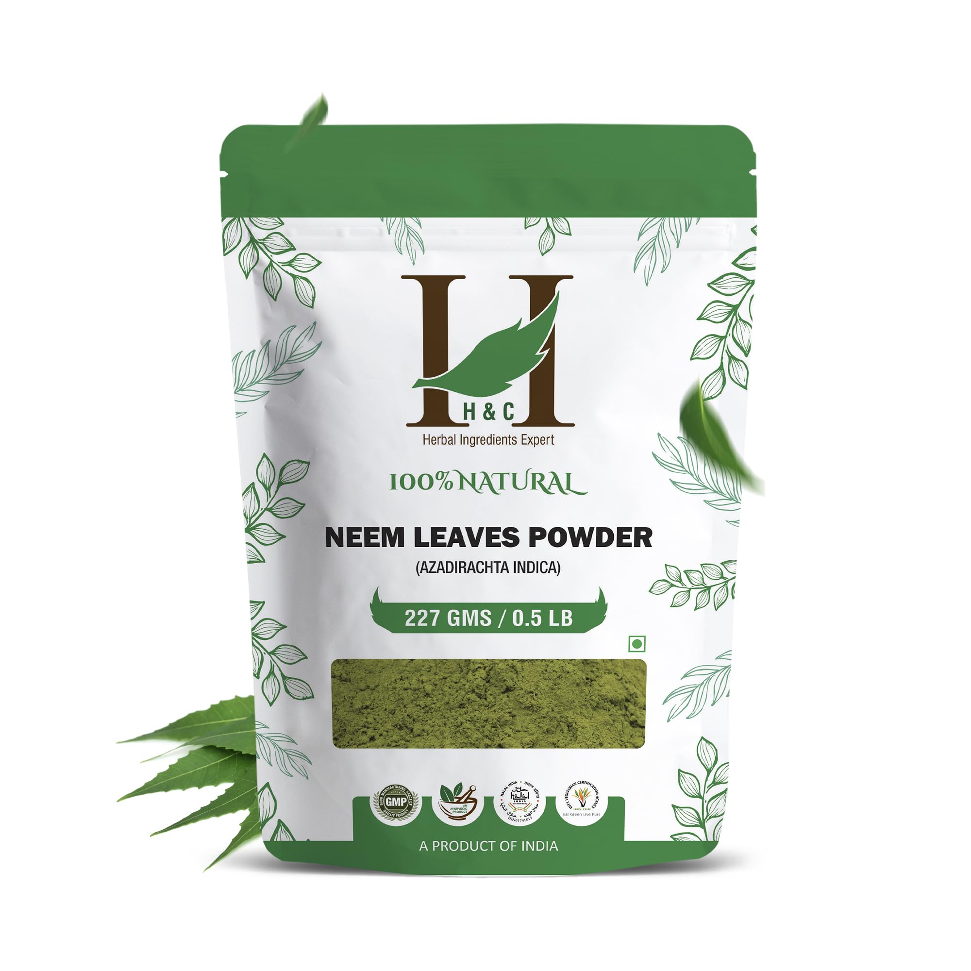 H&C Natural Neem Leaves Powder, 227 Grams (1/2 Lb)