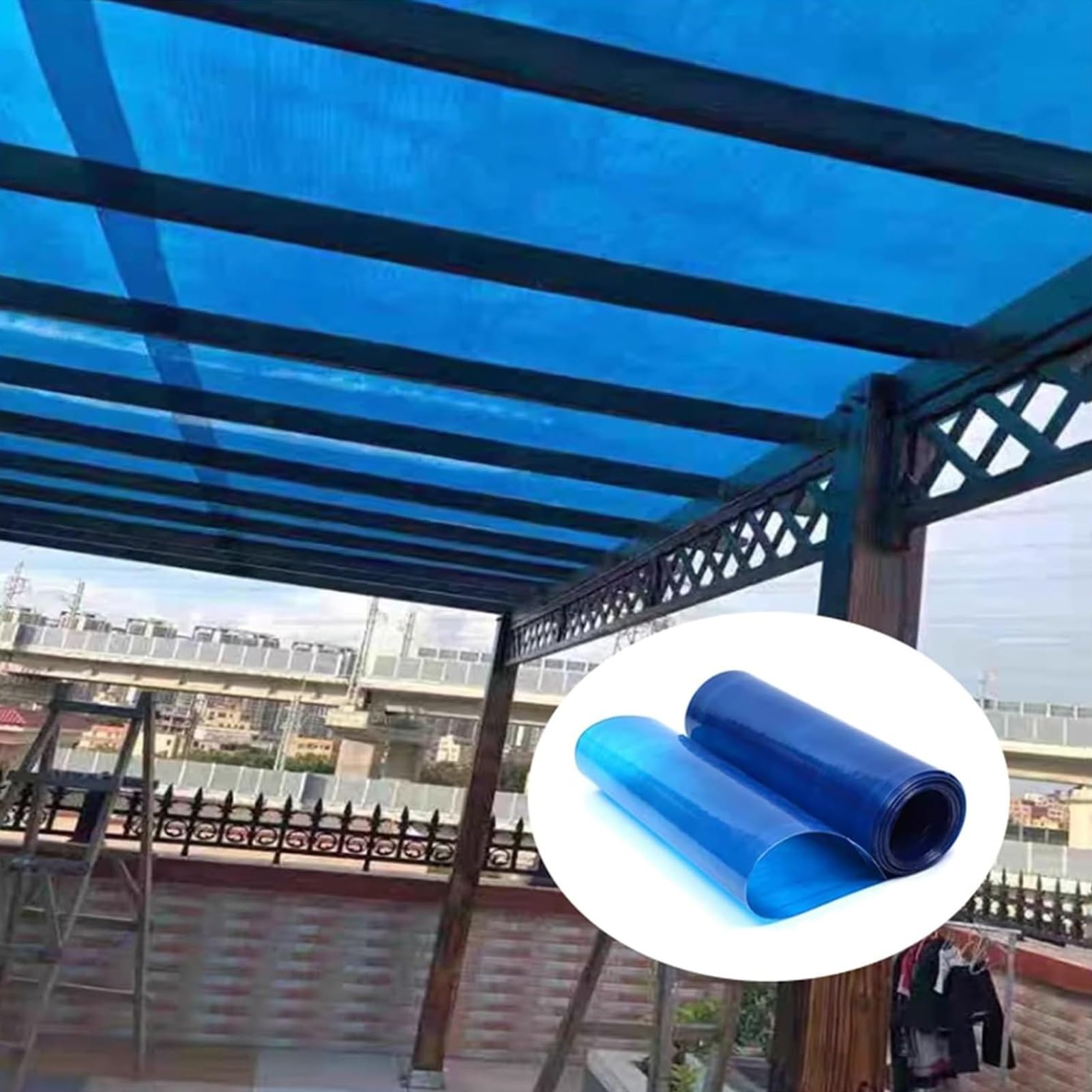 Polycarbonate Sheets,Roof Panels Blue,Insulation Rainproof Plastic Roof Panel, Transparent Sunshine Board, for Shed Outdoor Canopy Carport Cold Frame,Easy to Cut(47.2x78.7in)
