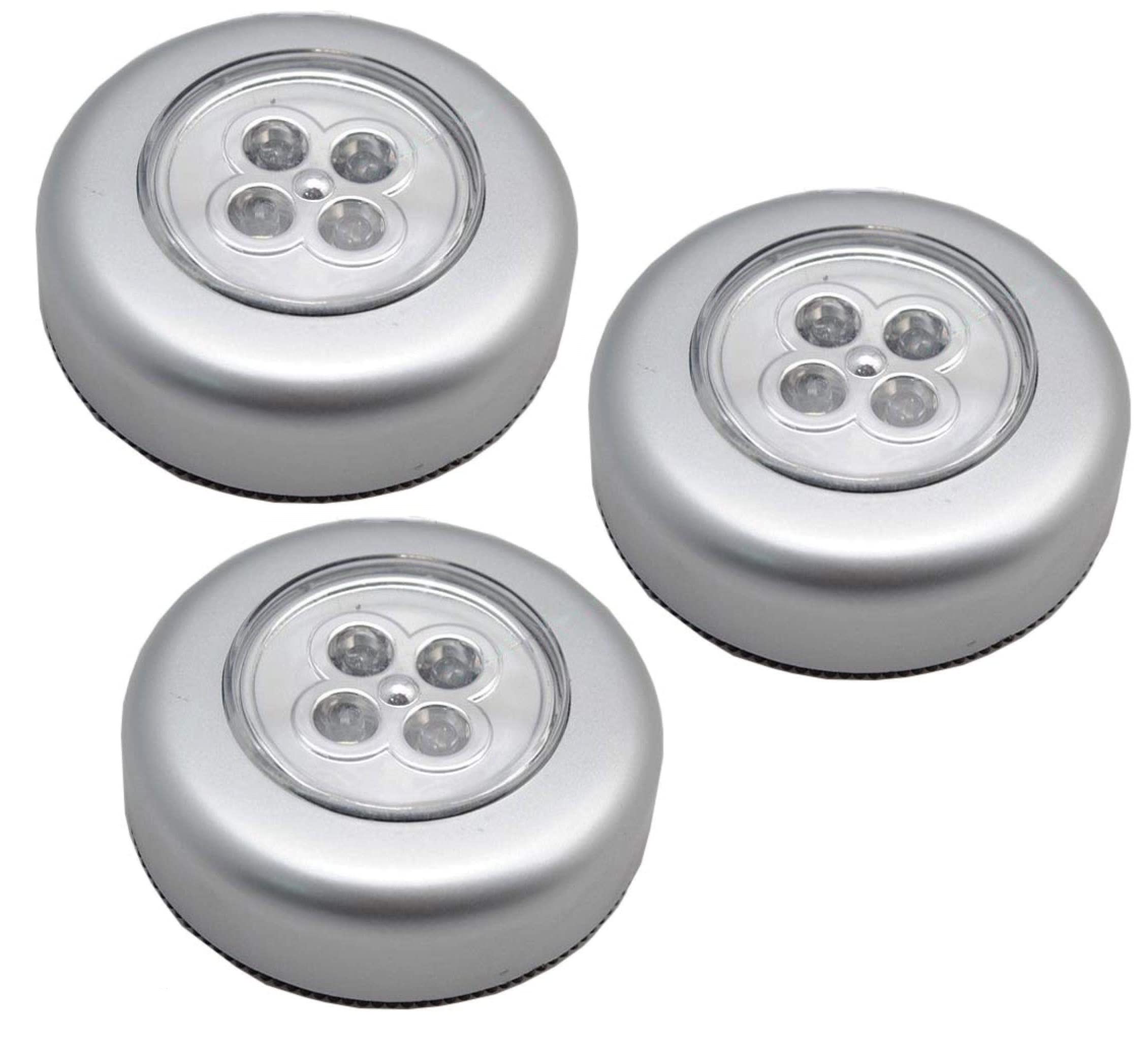 Eva Gadgets Tap Light Push Light 4LED Touch Light Closet Light Battery Powered Stick-on Anywhere Puck Lights with New Strong Adhesive for Cabinet, Stair, Bedroom, Kitchen (Pack of 3)