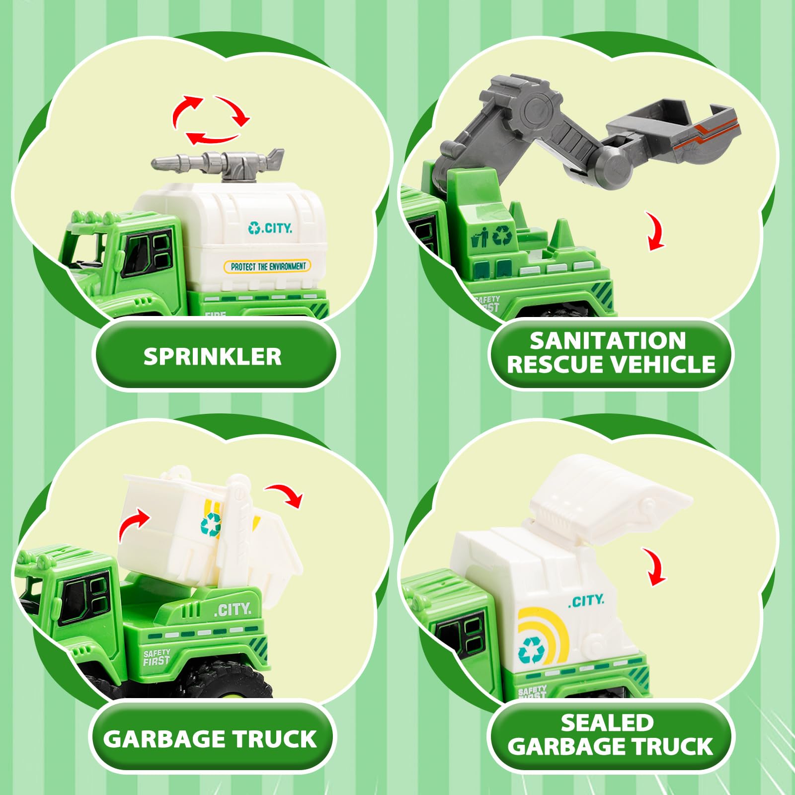 YGNNXRN 4-in-1 Push and Go Sanitation Truck Toy Set for Toddlers, Includes Garbage Truck, Street Cleaner - Image 3