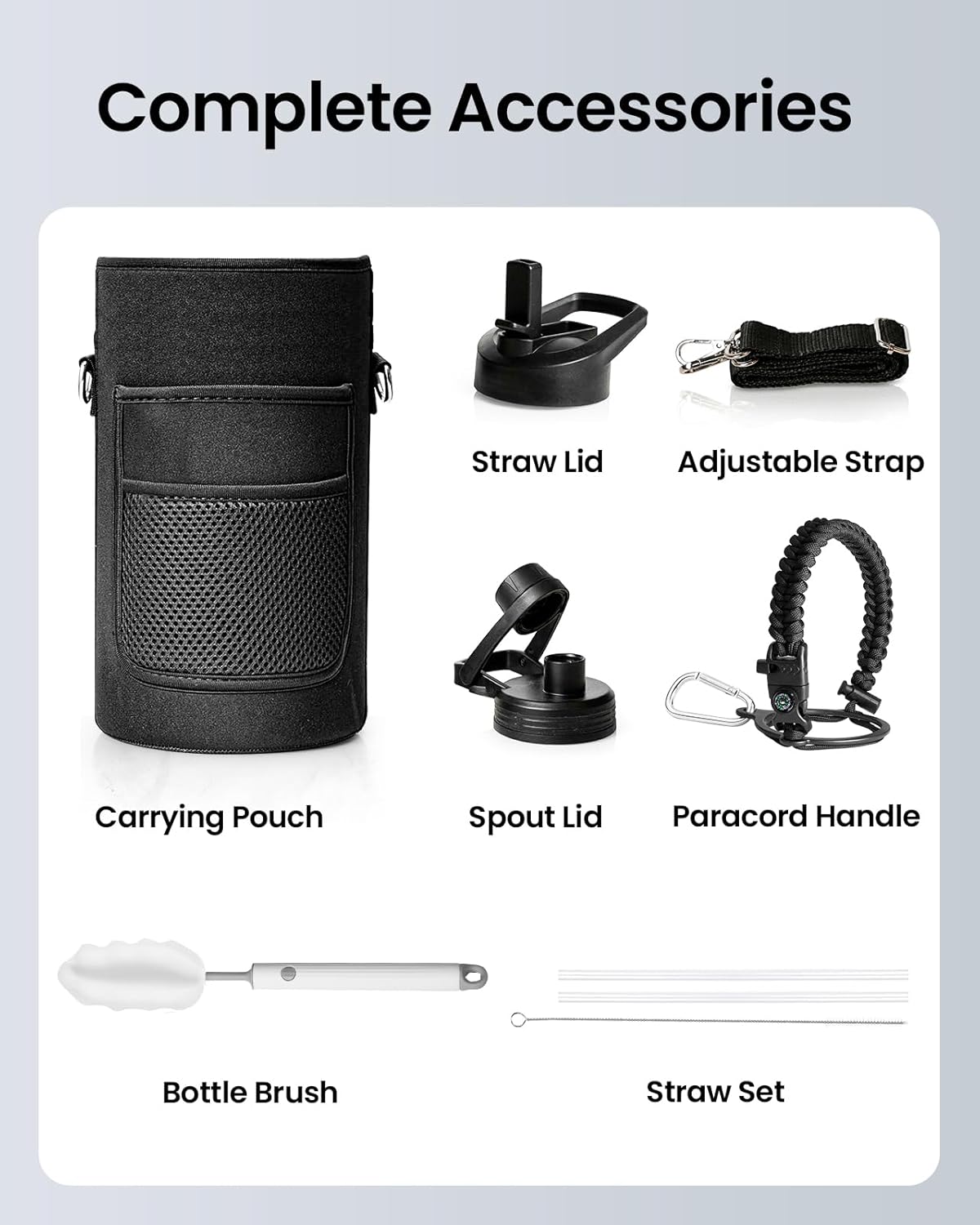 40 oz Insulated Water Bottle with Straw, Triple Wall Vacuum Stainless Steel Water Flask with 2 lids, Lead-Free BPA-Free Metal Water Bottles, Keep Cold 48H Hot 24H, Black