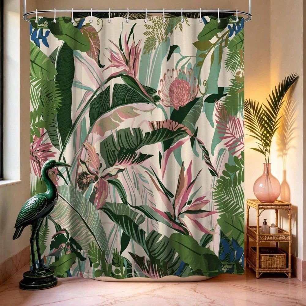 GLKSDLPO Tropical Shower Curtain Colorful Palm Leaf Funny Hawaii Summer Shower Curtains For Bathroom Decor Set(260x200cm/102x79in(WxH)