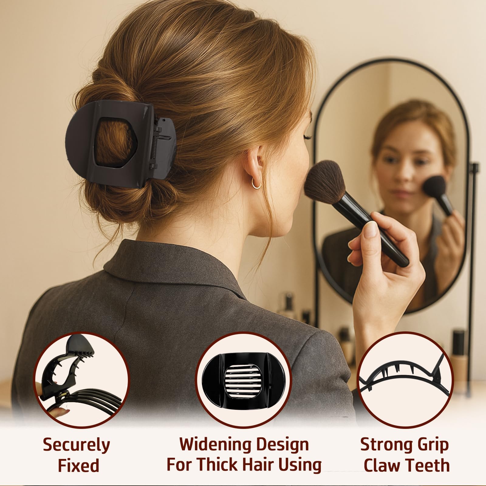 Flat Hairs Claw Clip, 6 PCS Duckbill Hair Clips for Women Non-Slip Strong Hold Matte Russet Tangerine, Beige, Black, Tan - Image 4