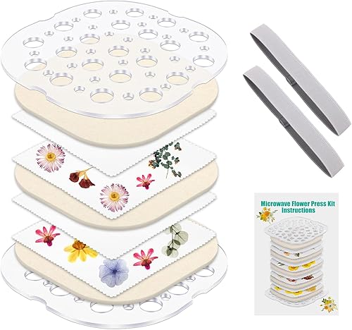 Windspeed Prensa de flores para microondas de 2 capas, kit de prensado de flores para adultos, kit de prensa de plantas y flores para niños,