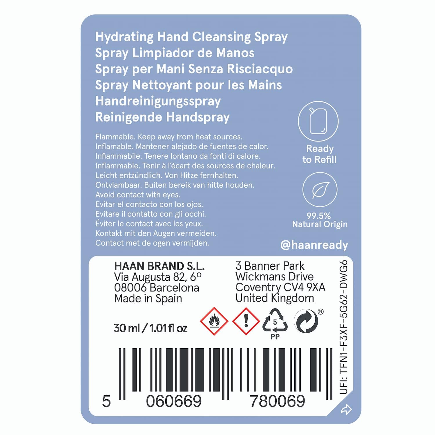 HAAN Detergente Idroalcolico per Mani 30ml, Confezione da 3 Igienizzanti Mani, Fragranze Disponibili Morning Glory, Bright Rose, Wood Night | Igienizzante Antibatterico per Mani