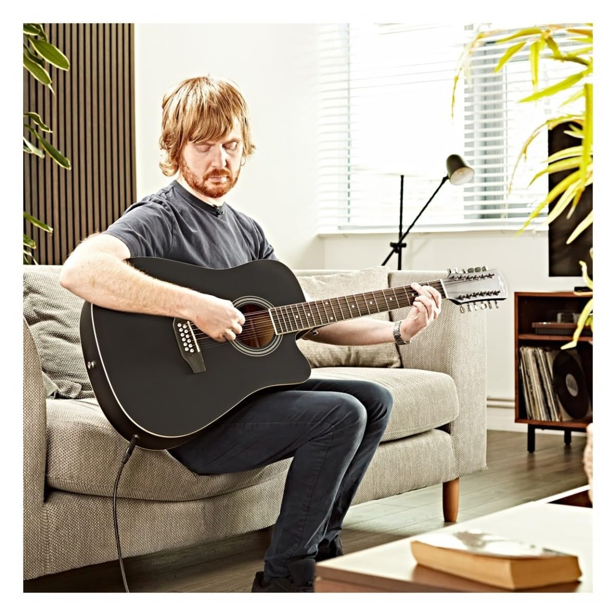 Kit Chitarra Elettroacustica 12 Corde Nera con Ampli | Preamplificatore completo con EQ 3 bande e controllo presenza, per principianti e suonatori esperti