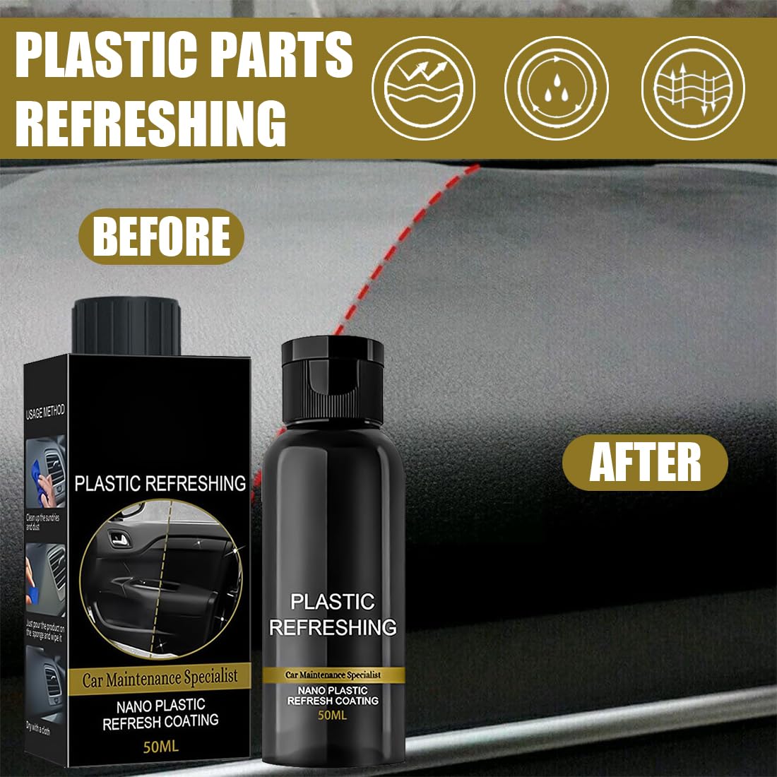 Plastic Refreshing Auto Plastic Revitalizing Coating Agent Środek do pielęgnacji tworzywa sztucznego, do samochodu, środek do naprawy tworzyw sztucznych (50 ml x 2)