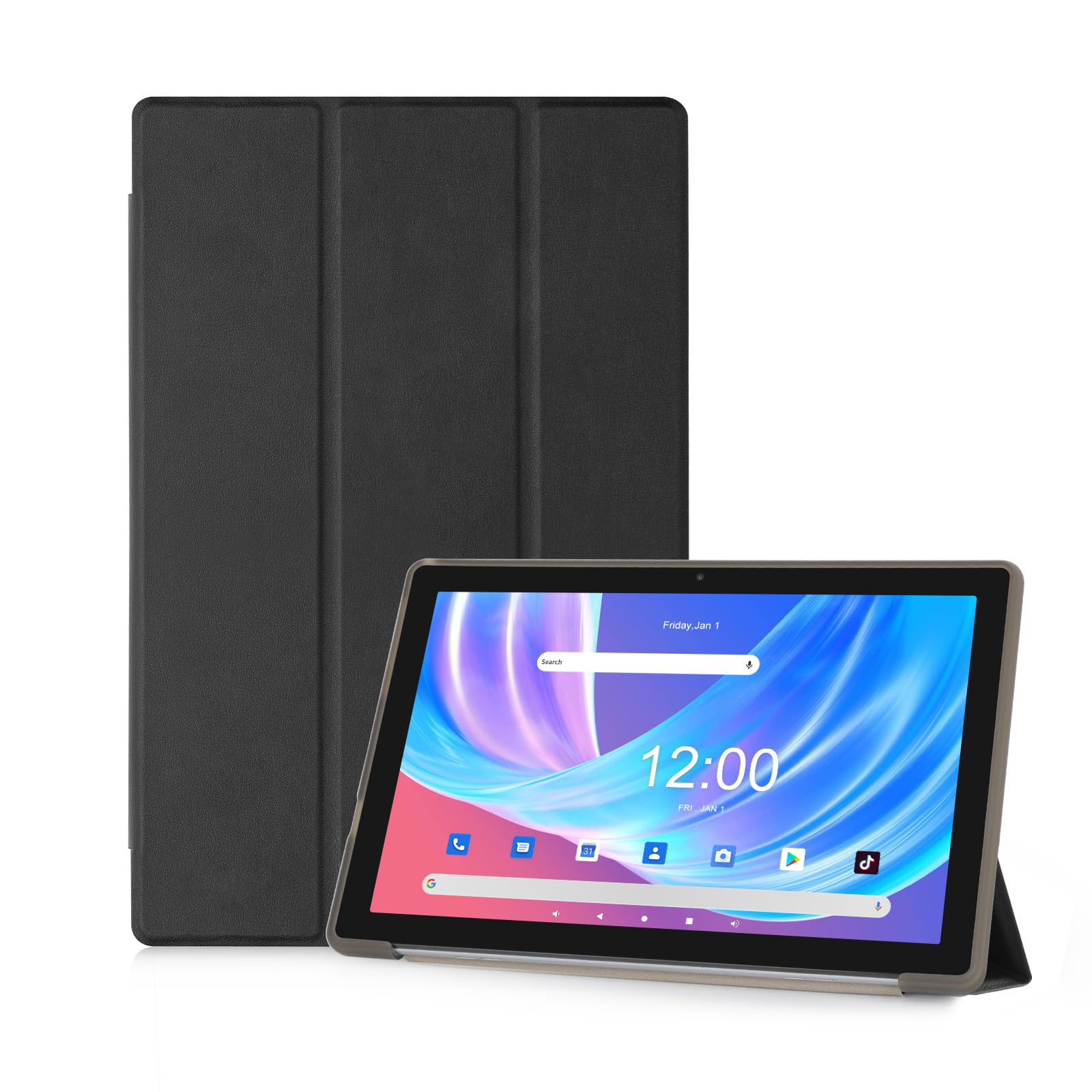 タブレット汎用ケース 10インチ対応可能 保護ケース 高級PU レザー 全面保護 調節可能 衝突防止 防水防汚 薄型軽量 良い手触り Greerass 長持ち スタンド機能付き 三つ折スタンド タブレット ケース (ブラック)