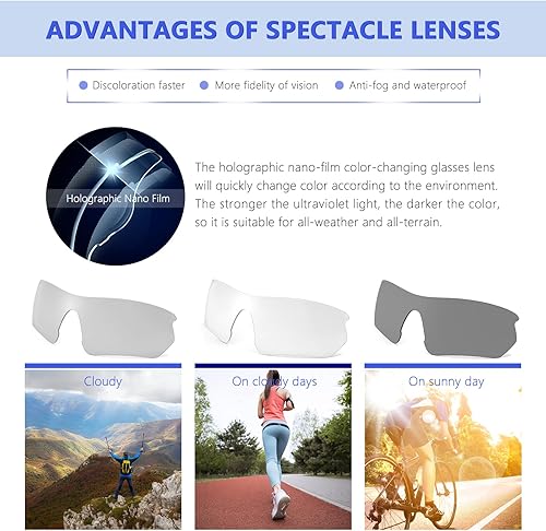 Miniatura 2 de KOOTU Lentes de sol fotocromáticos de ciclismo para hombres y mujeres, protección UV, lentes de sol de transición transparente, gafas deportivas con