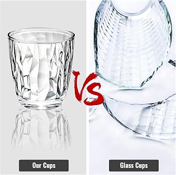Reusable Plastic Tumblers - Set of 4 Plastic Cups for Kids and Adults - 300ml Crystal-Clear Drinking Tumblers for Water, Juice - Unbreakable and Durable Plastic Glasses, BPA Free (Clear)