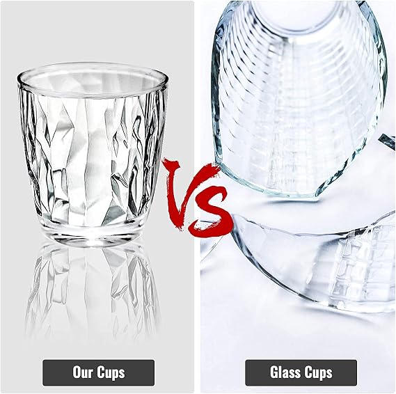Reusable Plastic Tumblers - Set of 4 Plastic Cups for Kids and Adults - 300ml Crystal-Clear Drinking Tumblers for Water, Juice - Unbreakable and Durable Plastic Glasses, BPA Free (Clear)