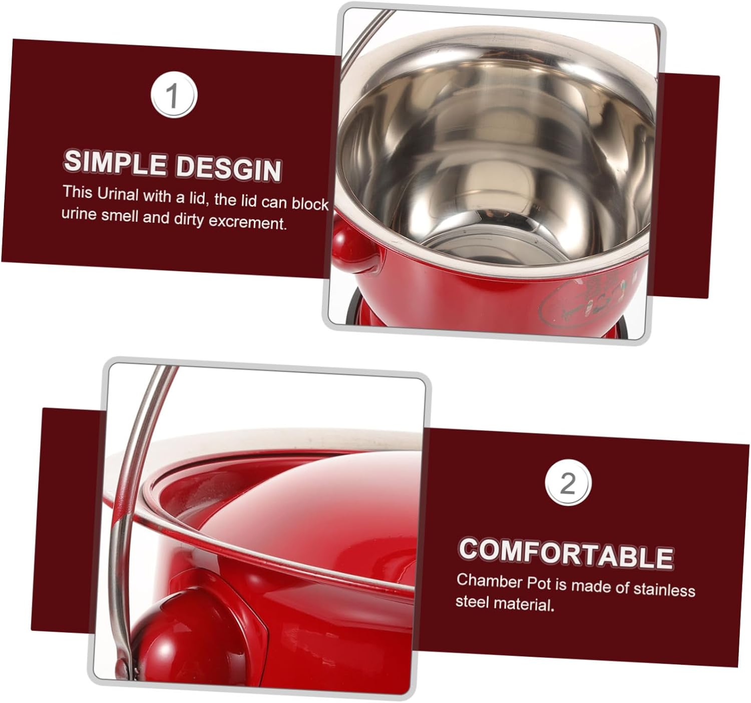 Chamber Pot Stainless Steel Bedside Spittoon with Handle and Lid Portable Chamber Pot Urinal for Women Elderly Lightweight Reusable Bedpan for Home and Hospital Use