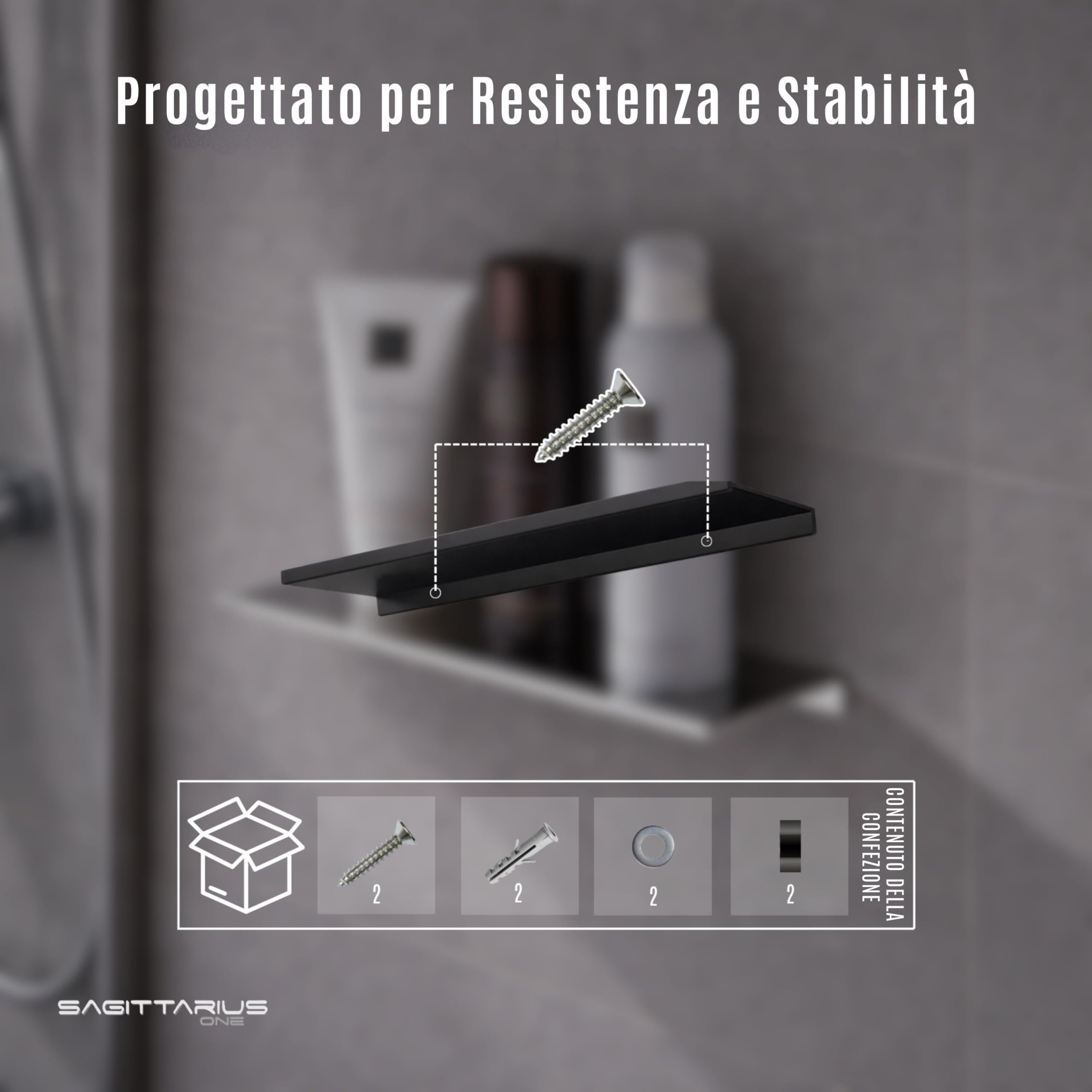300S1-B Mensola Doccia Scaffale in Acciaio Inossidabile SUS304 Resistente alla Ruggine 30cm, Organizzatore da Bagno Lucido, Porta Shampoo Nero Opaco | Scaffale Porta Shampoo, Sus304 Antiruggine, Organizzatore Da Bagno