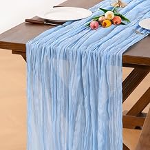 Sky Blue Cheesecloth Table Runner Boho Wrinkled Runner
