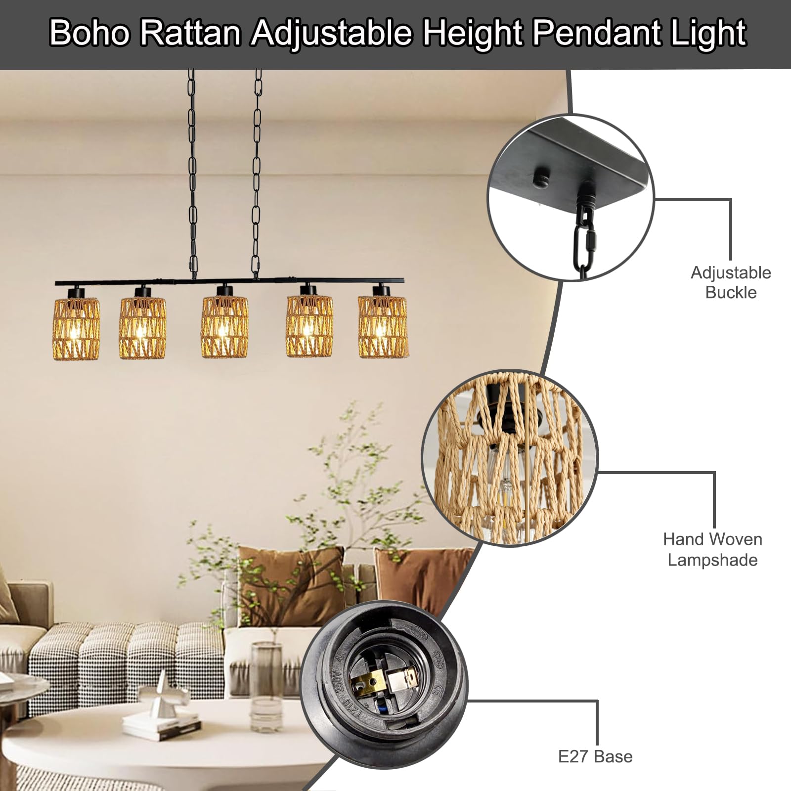 Rotan hanglamp Max zwart | boho verlichting