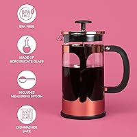 Vista 2 de Farberware Cafetera de prensa francesa, cafetera de té y espresso, prensa de infusión fría de acero inoxidable, vidrio de borosilicato resistente al