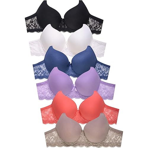 Womens 6 Pack of Everyday Plain, Lace, D, DD, DDD Cup Bra -Various Style
