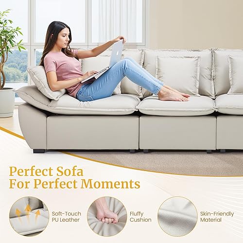 Miniatura 6 de Sofá modular de piel sintética con otomanas de almacenamiento, sofá seccional apto para mascotas, fácil de limpiar, sofás tapizados de gran tamaño