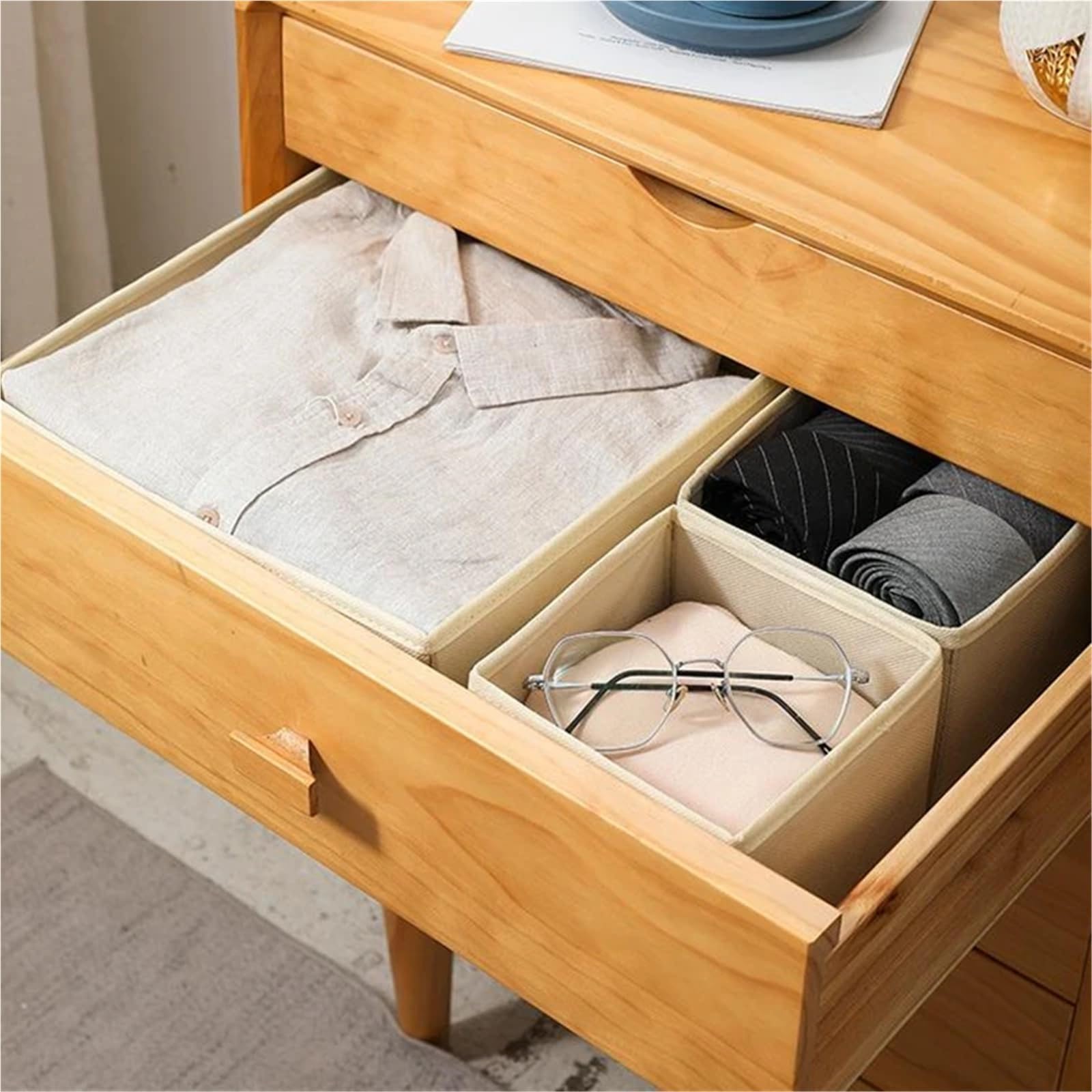 Organizador de almacenamiento calcetines Caja cajones plegable no tejida | Caja de almacenamiento de ropa interior con divisor de malla for armario(Grey-m)