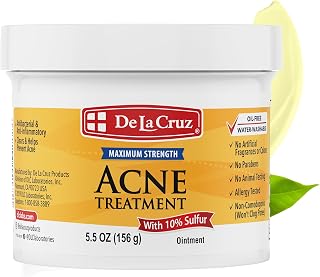 De La Cruz 10% Sulfur Ointment for Cystic & Hormonal Acne - Face Body Spot Treatment Mask 5.5 oz