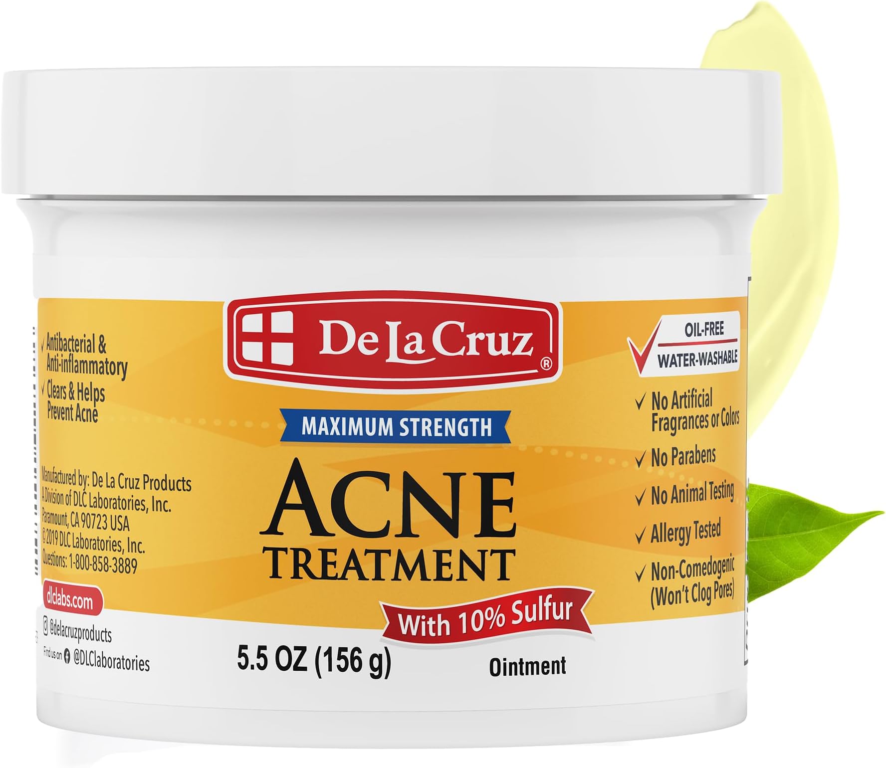 De La Cruz Sulfur Ointment - Cystic Acne Treatment for Face and Body - Daily 10 Min Spot Treatment Mask - Safe and Effective Game Changing Hormonal Acne Treatment That Clears Up Pimples 5.5 OZ.
