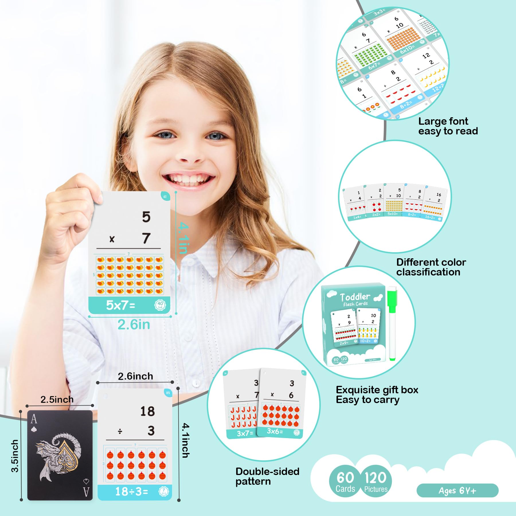 60 Cards, 120 Pictures Educational Math Flash Cards, Multiplication Division Flash Cards - Image 3