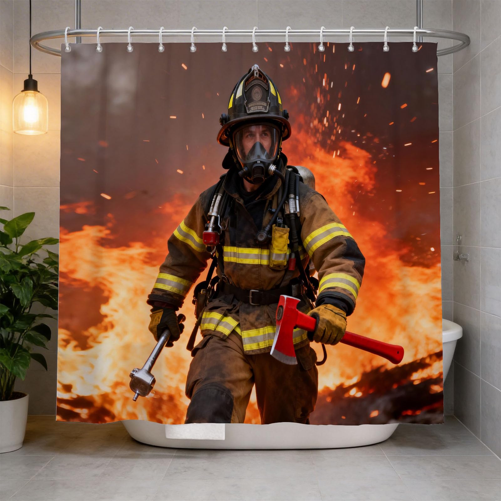 Hongduo 3D Chic Flame Shower Curtain for Stalls Bathtubs Fire Equipment Bathroom Decor Shower Curtain Set Polyester Fabric Waterproof 120x180cm/48X71 Inch with Hooks