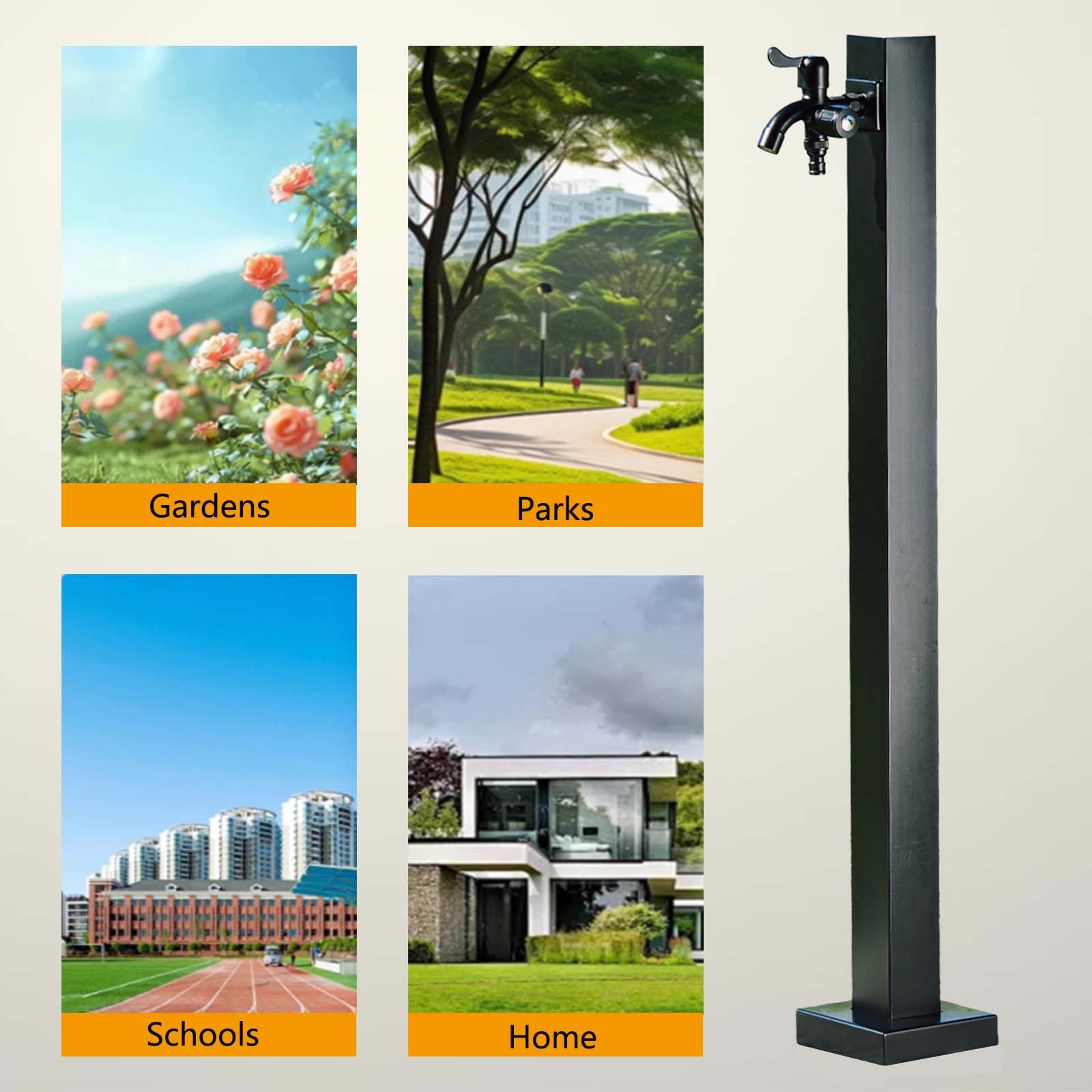 Grifo de acero inoxidable para exteriores con doble salida, anticongelante y protección solar para uso en jardín