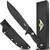 KOMWERO Camping Survival Knife, D2 Steel Fixed Blade Hunting Knife in Kydex Sheath, Black Titanium Coated Blade, Full Tang G10 Handle, Gift Box, for Hunter Outdoor Bushcraft Fishing Hiking