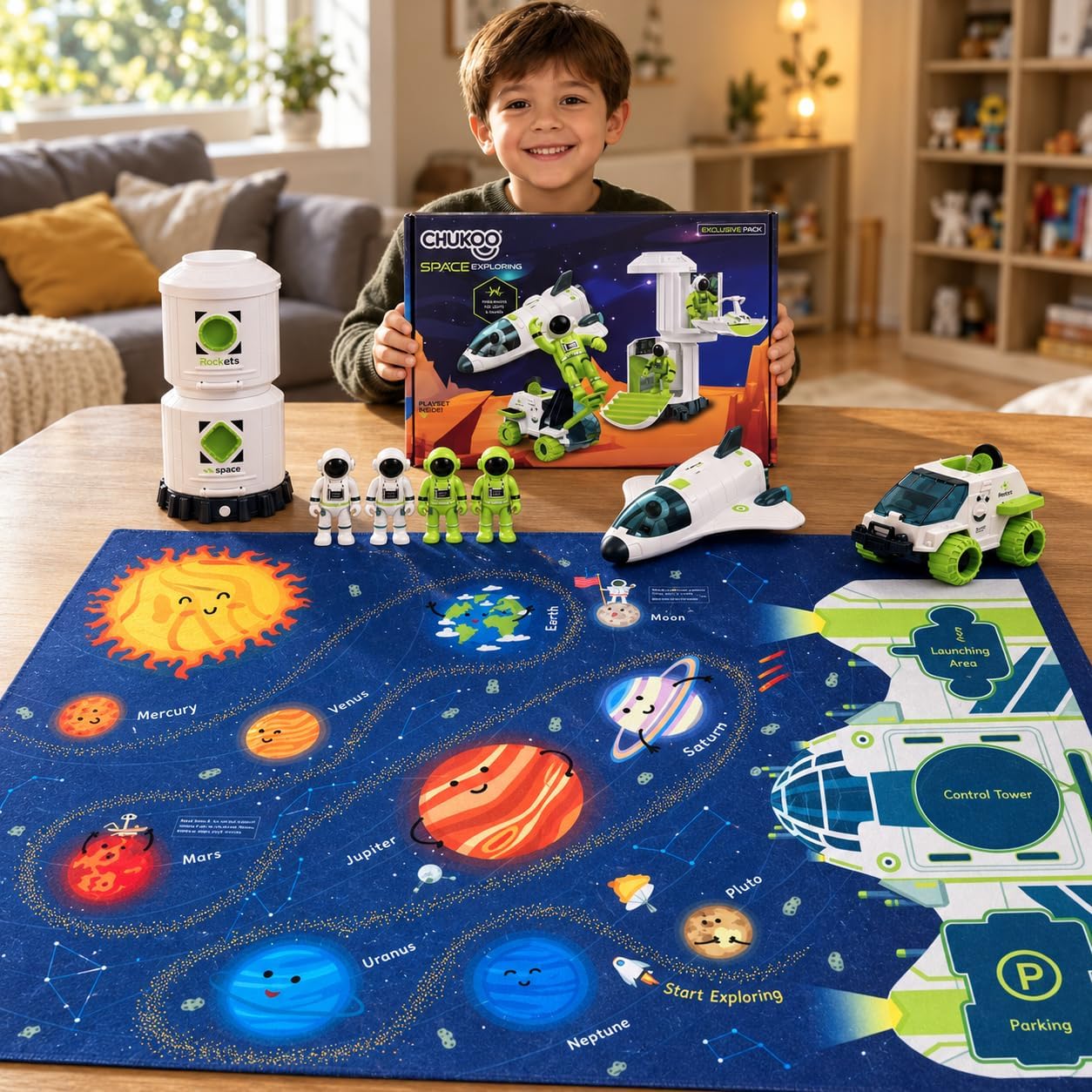Astronaut Toys for Kids, Space Shuttle & Station Playset, 4 Figures