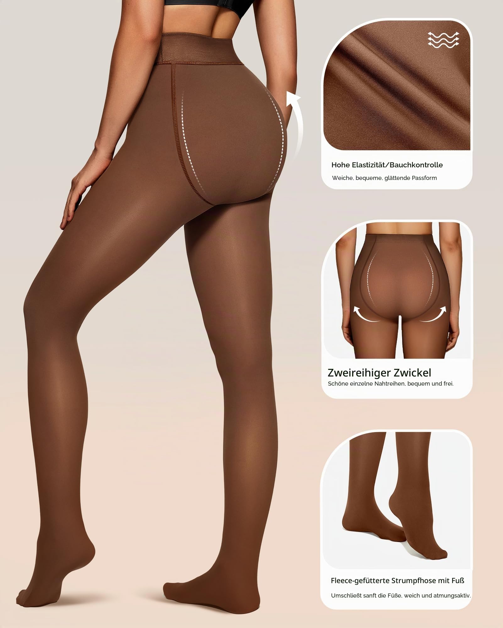OEAK Damen Thermo Strumpfhosen Leggings mit Gefüttert Blickdicht Thermoleggings Elastische Plüschstrümpfe Warm Winterleggings,Kaffee Durchsichtig,S/M,300g(Dick Fleecefutter)