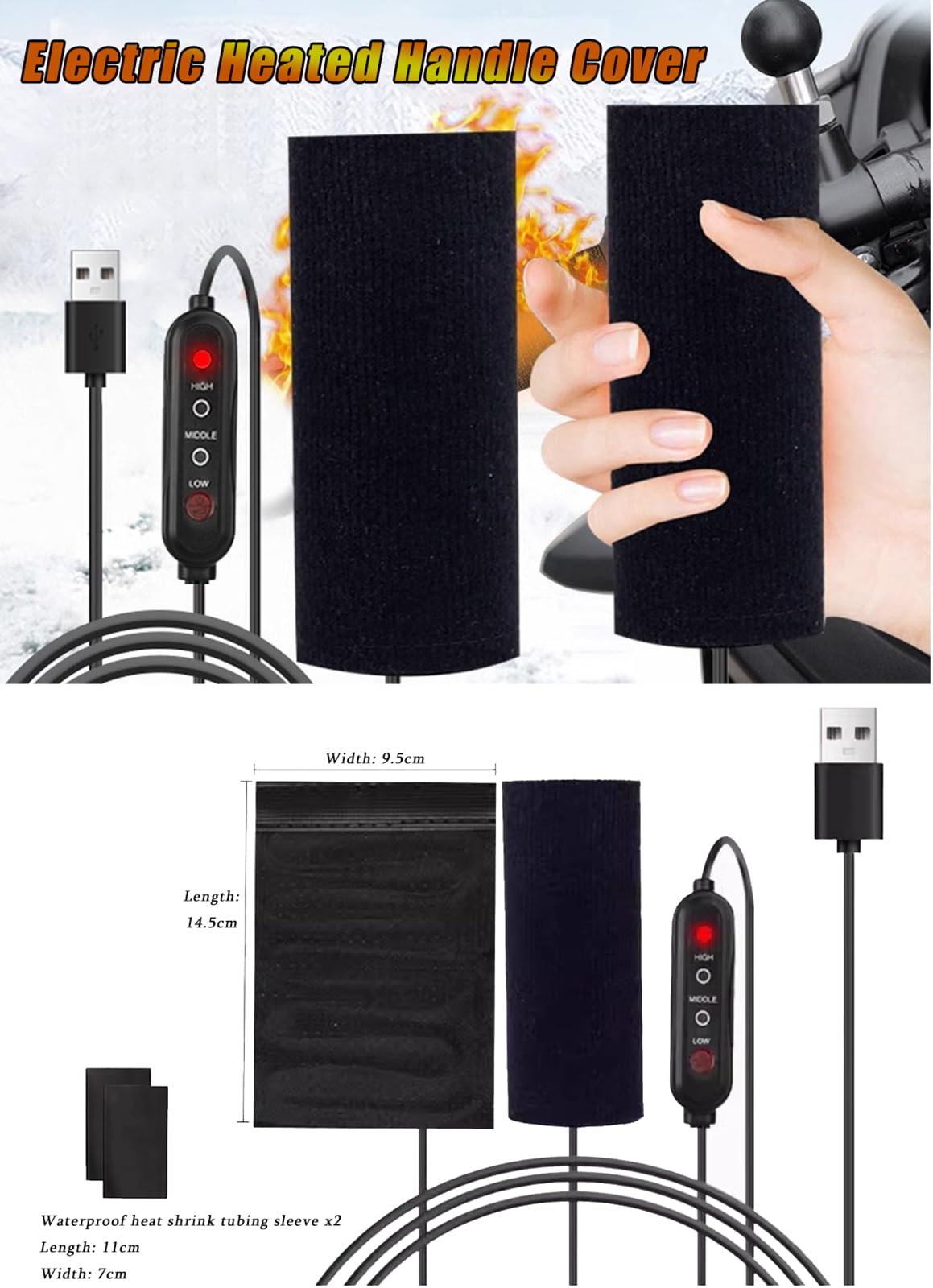 LECREA 1 Ensemble Poignées Chauffantes Poignées de Moto pour Integra 750, 3 Niveaux de Température avec Arrêt Automatique, pour Moto, Scooter, Vélo Électrique
