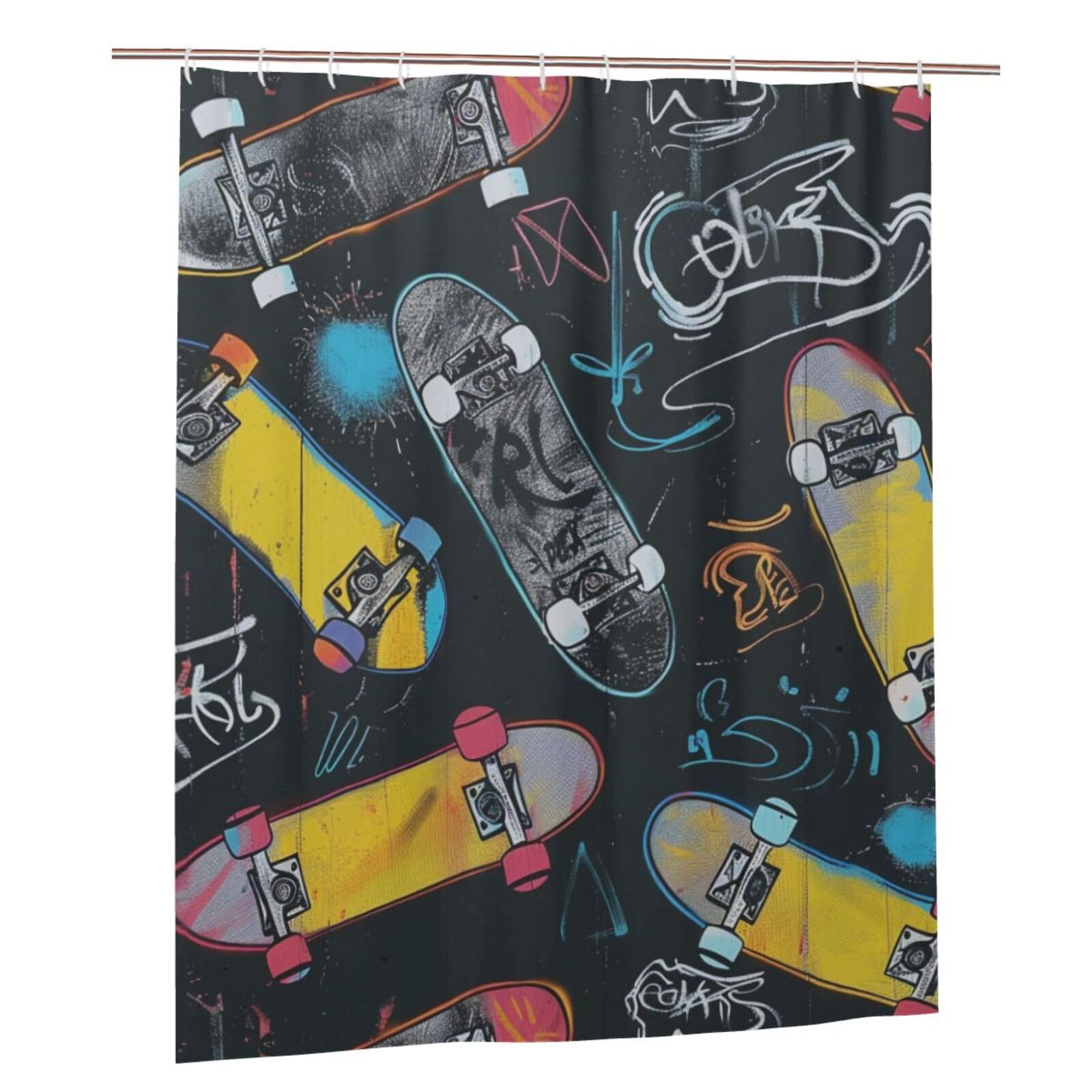 BWWHCCTI Graffiti Skateboard Printed Shower Curtain With 12 Plastic Hooks Opaque Quick Drying Waterproof Shower Curtains Sets For Bathroom 152x183 Cm