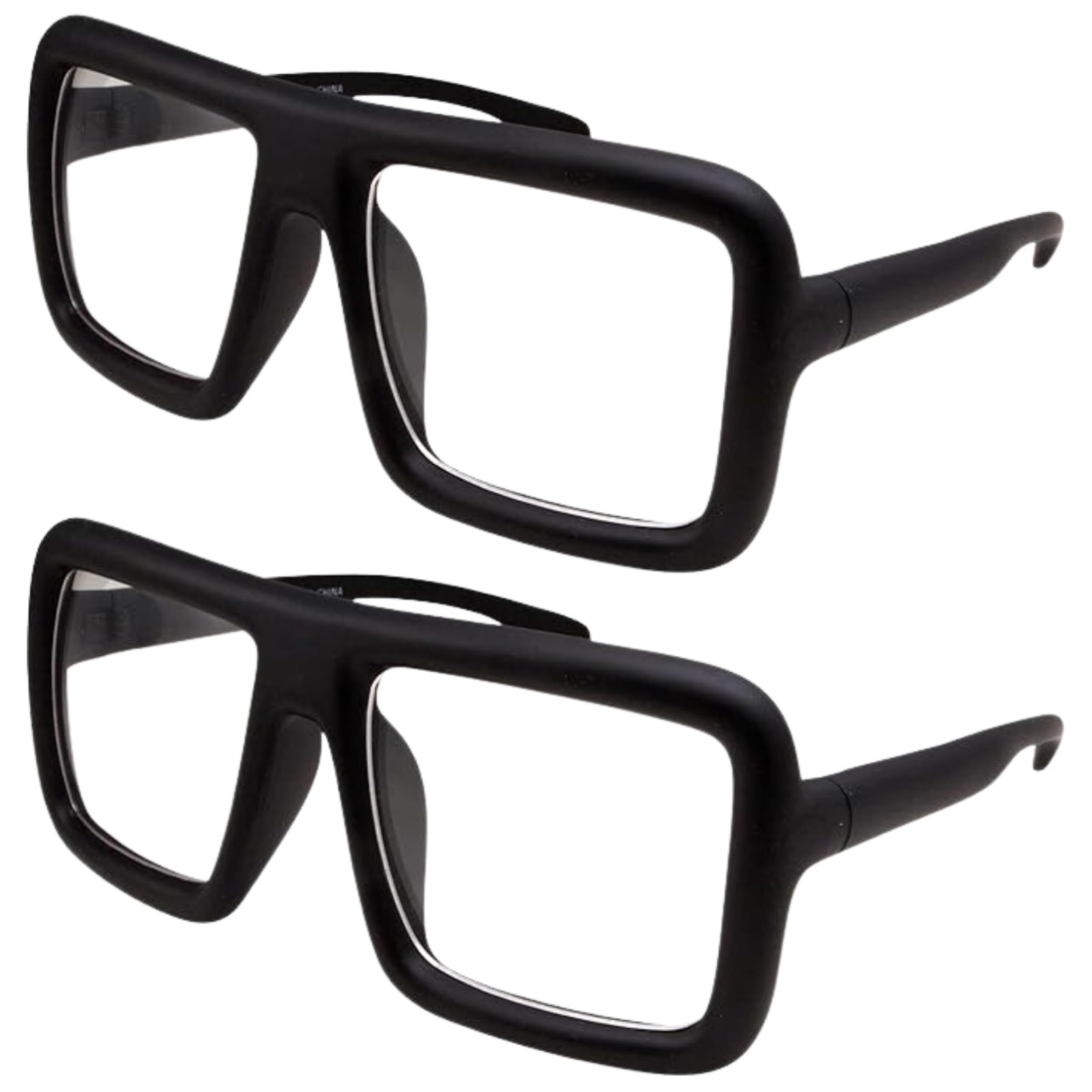 grinderPUNCH Thick Square Frame Clear Lens Glasses Eyeglasses Super Oversized Fashion and Costume 2 Pack - Matte Black
